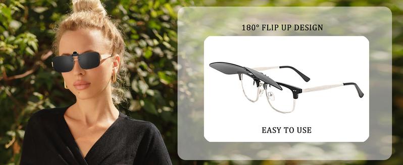 Polarized Clip-on Sunglasses with Flip Up Function Anti-Glare UV 400 Driving Glasses Clip-on for Prescription Glasses