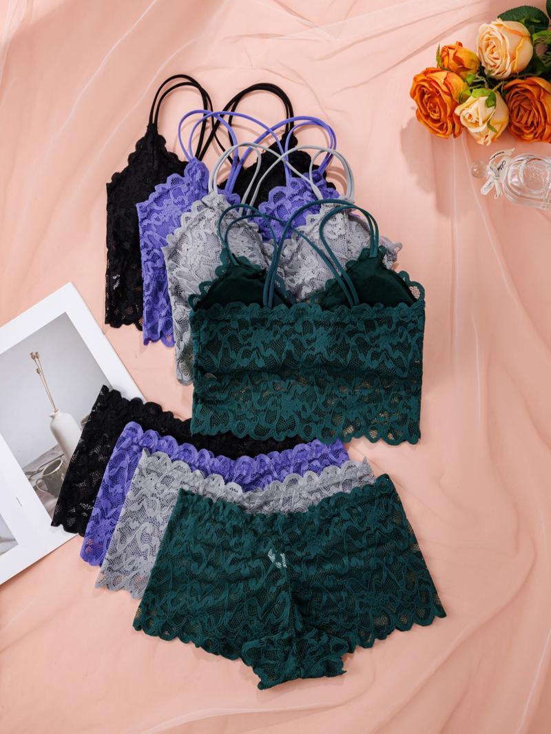 Women's Contrast Lace Backless Wireless Bra & Panty Underwear Set, Sexy Comfy Breathable Pink Lingerie Set for Daily Wear, Underwear Set for Women