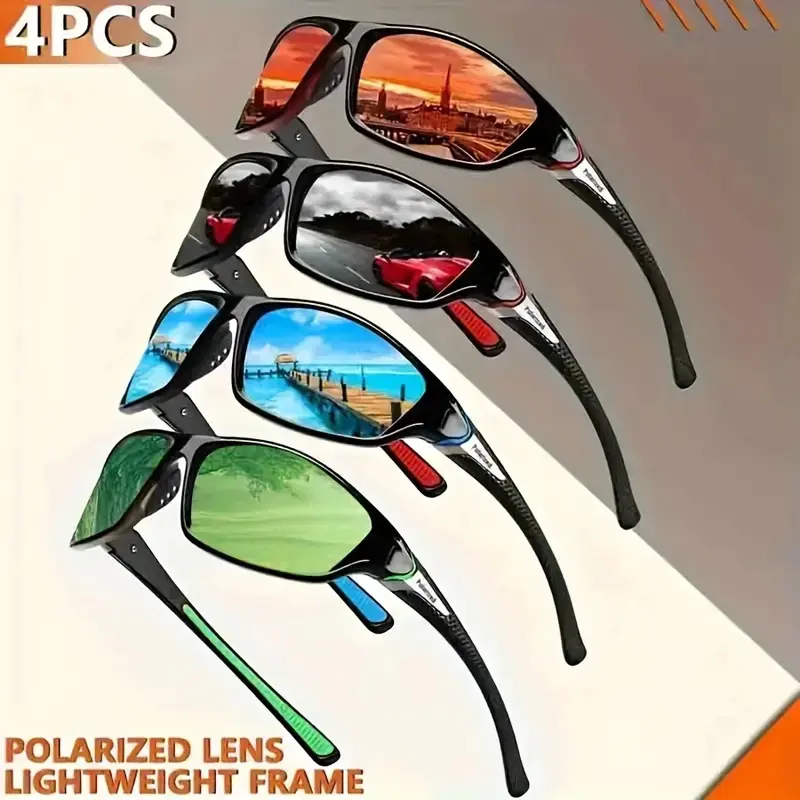 Men's Polarized UV400 Outdoor Sports Sunglasses - Wraparound, Non-Slip Rubber Legs & Nose Pad, Durable, Night Vision for Off-Road Mountaineering, Cycling - Dad Gift