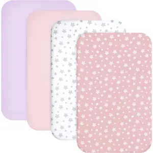 Mini Crib Sheets ted 4 Pack  Girls (38" X 24"),  with Dream on Me, Delta Porta Crib and Arms Reach Ideal Cosleeper, Pink