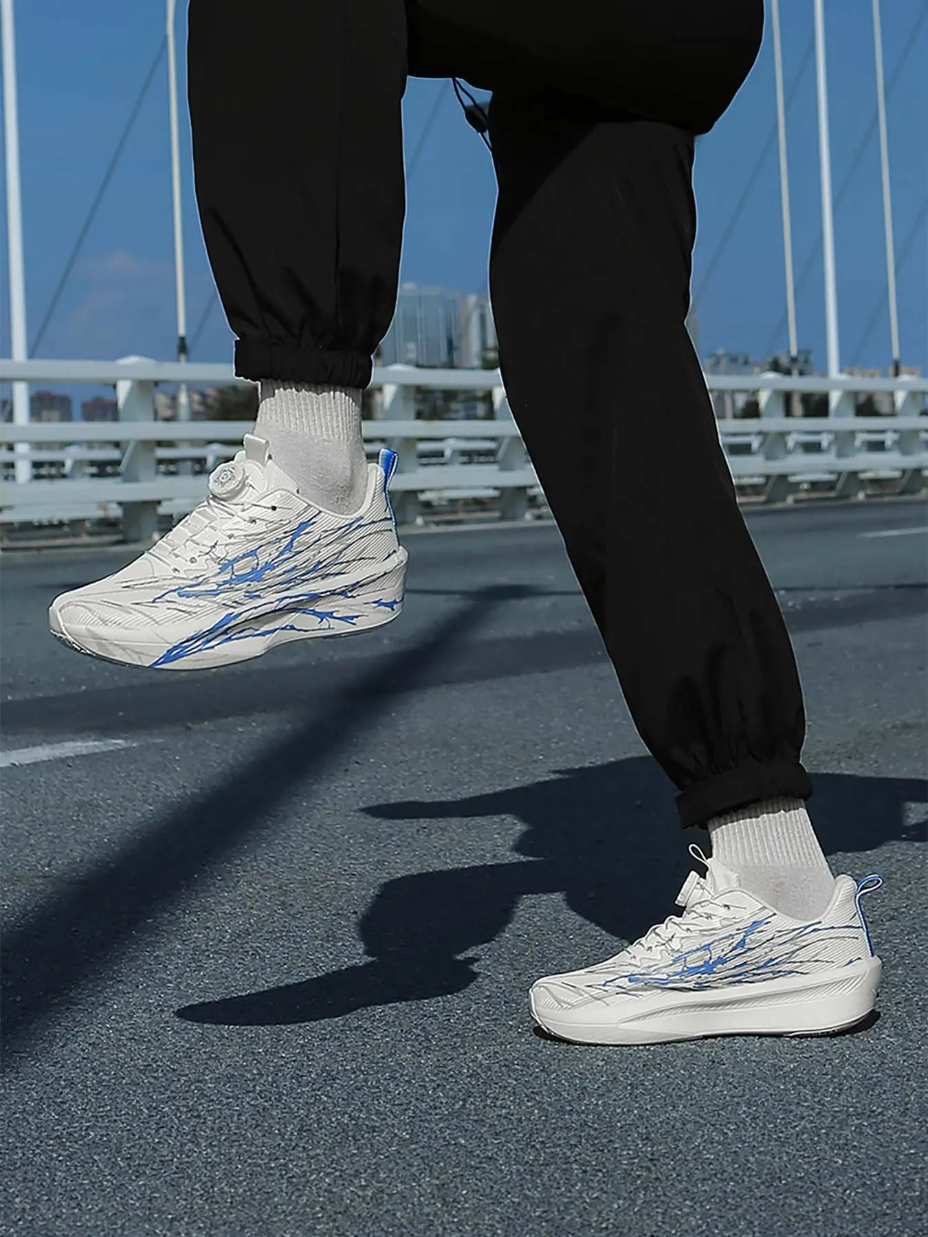 Men's Rotary Buckle Quick-On Splatter Line Woven Racing Running Shoes, Lightweight High Elastic Cushioned Fitness Test Trainers, Breathable Non-Slip Daily Jogging Sneakers