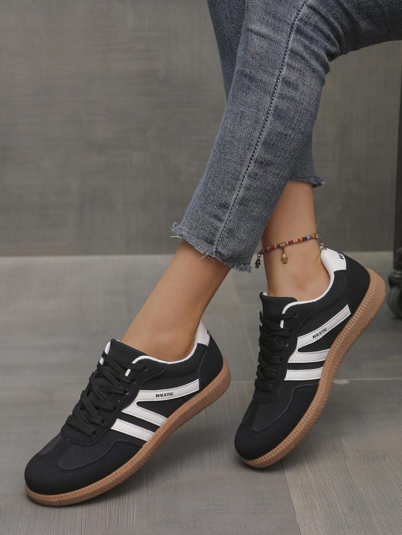 Women's Fashionable Patchwork Lace Up Low Top Casual Flat Sneakers , Casual Comfortable Sports Walking Shoes for Daily Wear, GAT Female All-match Round Toe Casual Shoes for Women & Girls