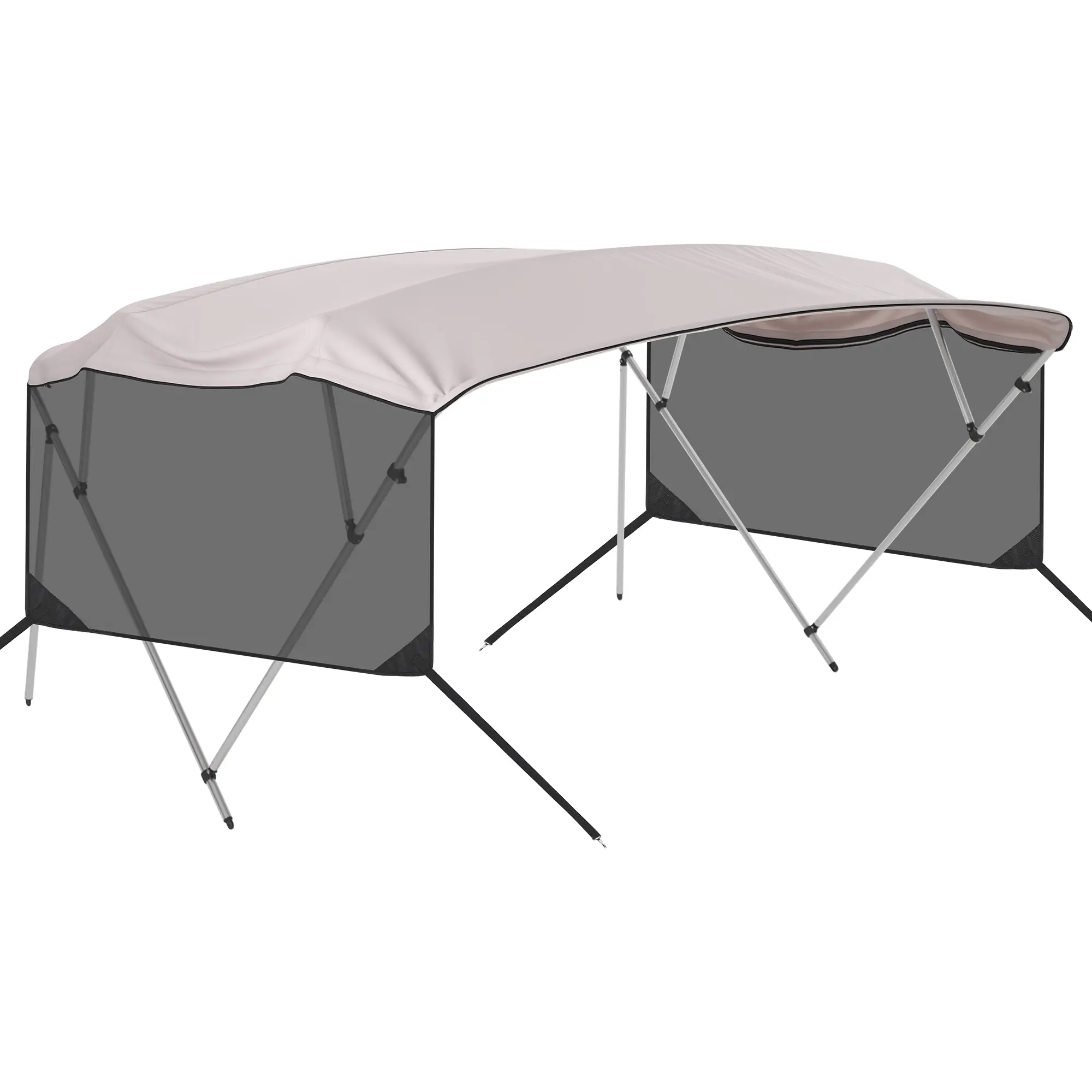 Waterproof 4 Bow Replacement Bimini Top Canvas for Boats, 600D Marine Grade UV Resistant Sun Shade Canopy with Detachable Mesh Side Curtains & Zippered Storage Boot, Frame Not Included, Heavy Duty Cover for Pontoon Boats, Black