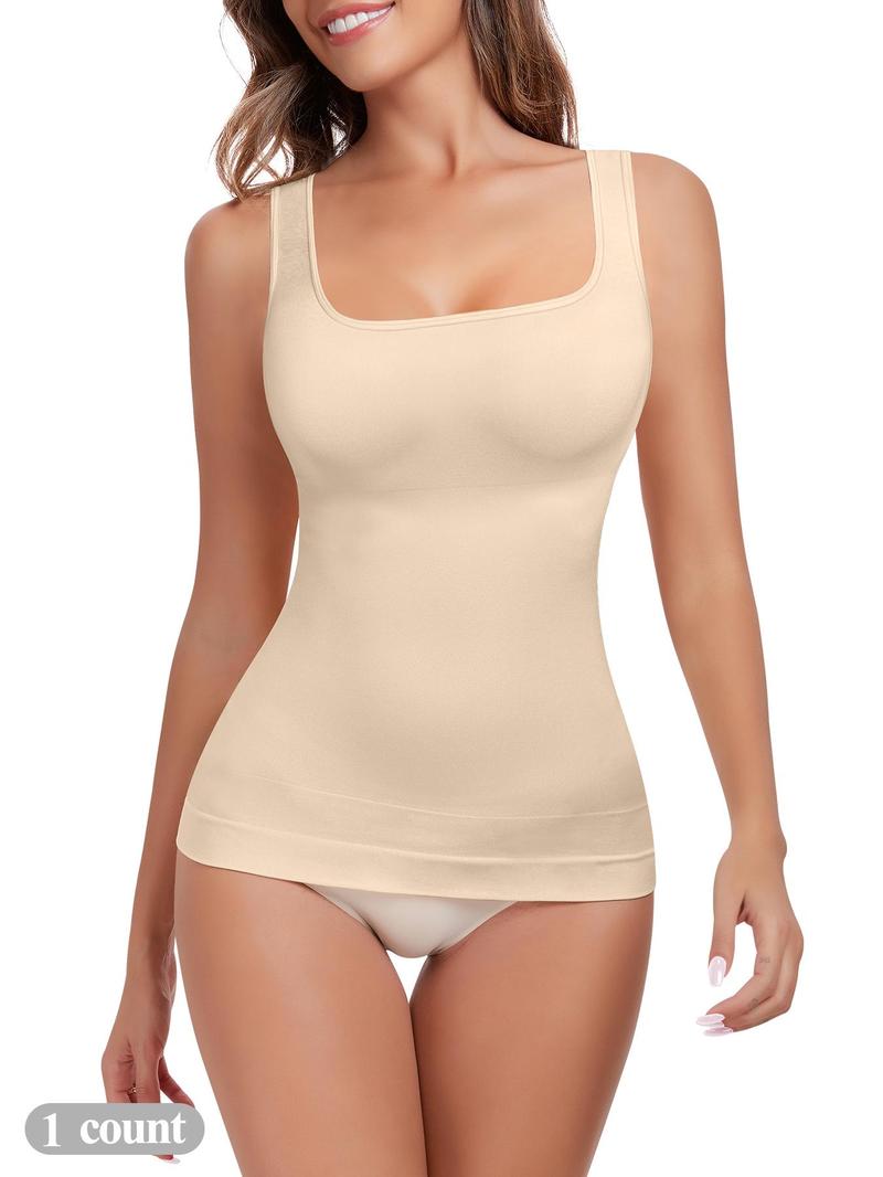 Women's Tummy Control Shapewear Tank Top, Seamless Square Neck Compression Top, Slimming Body Shapewear, Solid Backless Shaper