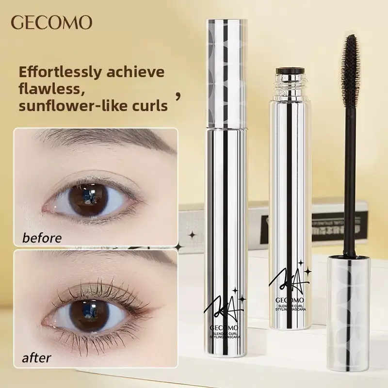 Gecomo Waterproof Volumizing Mascara, Long-Lasting Curling Effect, Smudge-Proof, Non-Shedding, Natural Volume, Liquid Formula, Ideal for Women