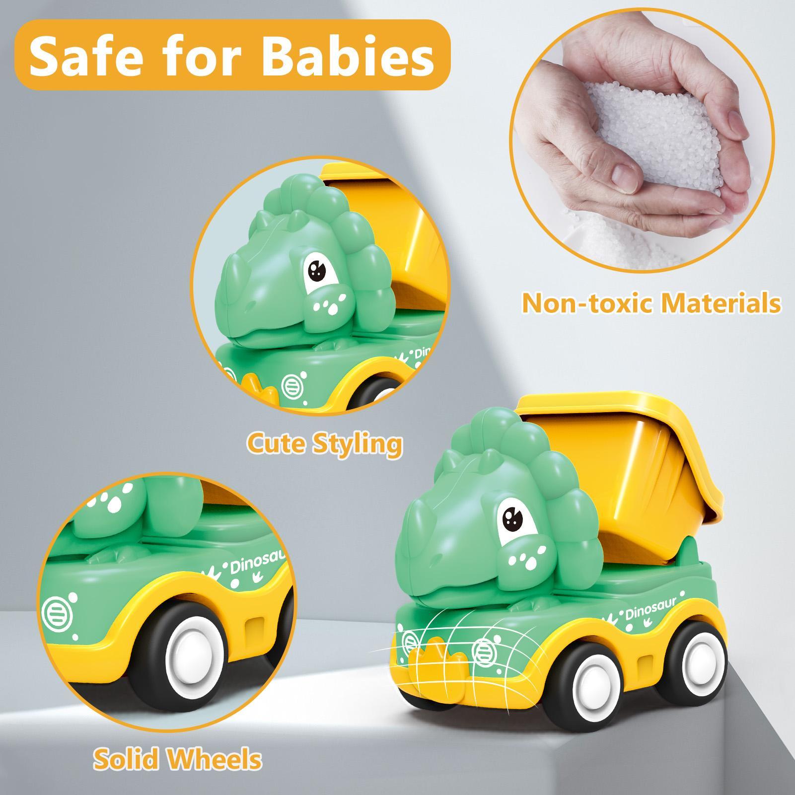 Dinosaur Design Inertia Car Toy, 6 Counts/set Friction Power Engineering Vehicle Toy with 2 in 1 Game Mat Storage Bag, Birthday Gift for Children