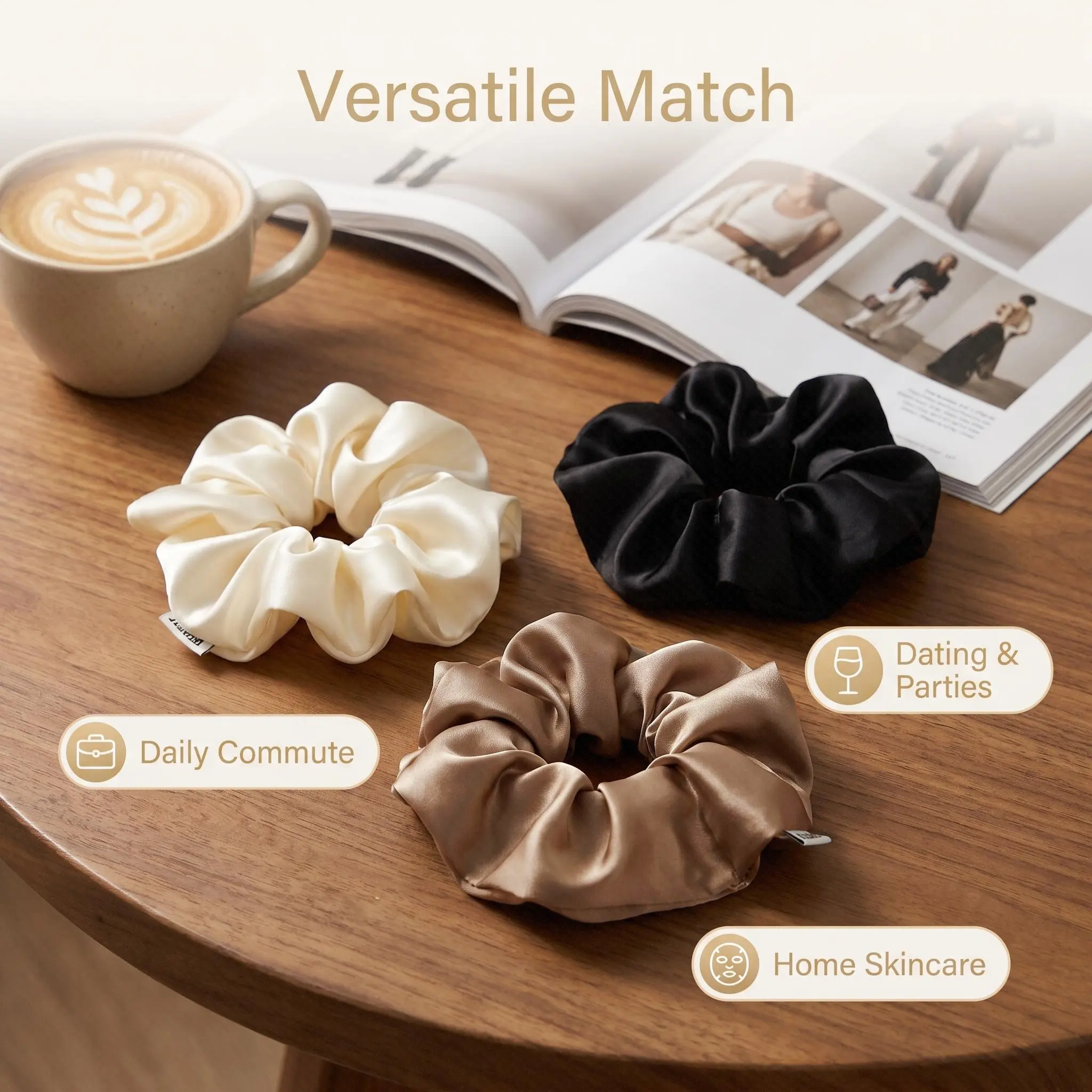1 Scrunchie 3Pcs Satin Pack for Women Precision Stitching Neutral Colors No Hair Tangling Daily Outfits Cute Trendy Viral TikTok Find Summer Clearance