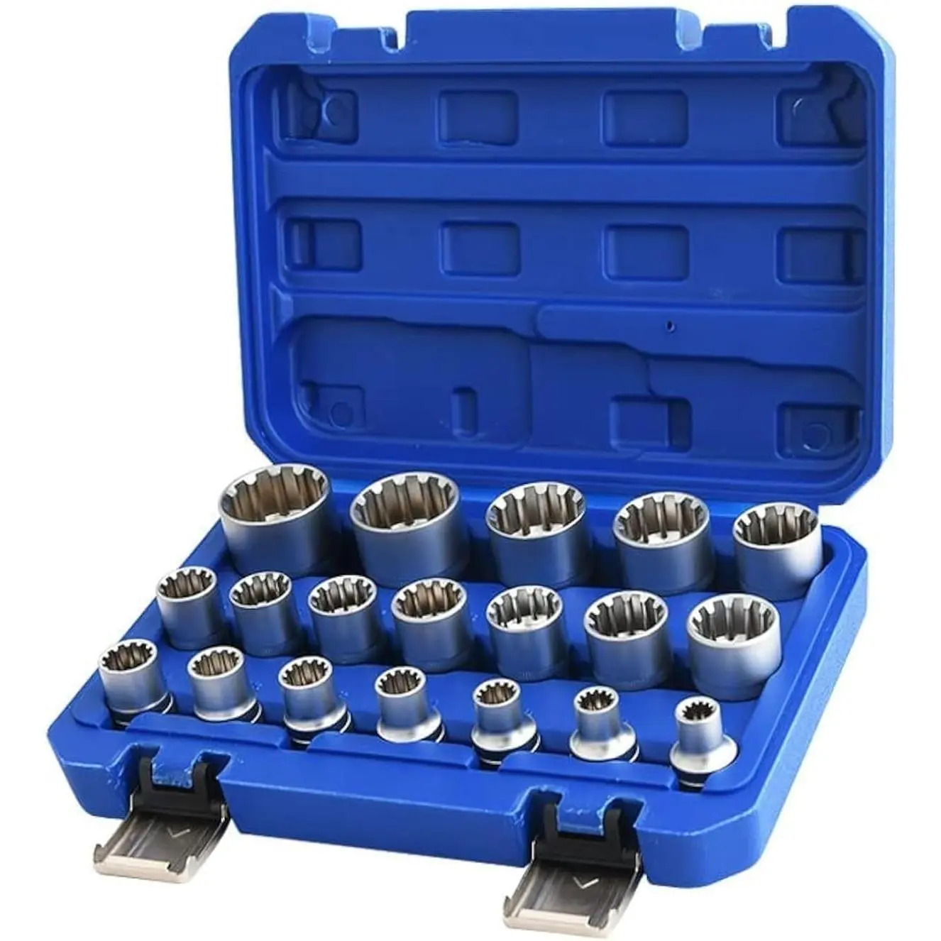 Spline Socket Set 1/2" Drive  Metric 8-32mm 12-Point Cr-V Socket Kit 19 count