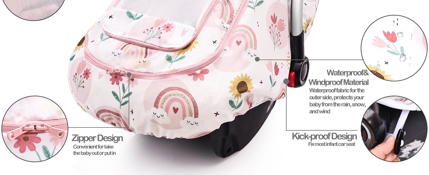 Baby Car Seat Cover,YVMVDV Patented Cold Weather Carseat Cover for Babies,Infant Car Seat Cover Canopy for Boy Girls, Keeps Babies Warm and Cozy (Rainbow)