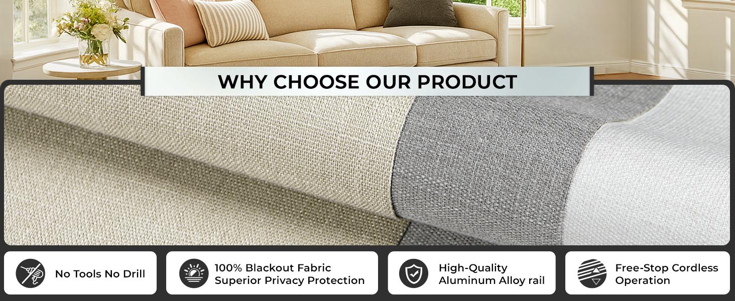 100% Blackout No Tools No Drill Cordless Roman Shades for Windows, Size 34 1/4" W * 72" H (for Windows 34.5" W * 72" H) Blackout - Beige