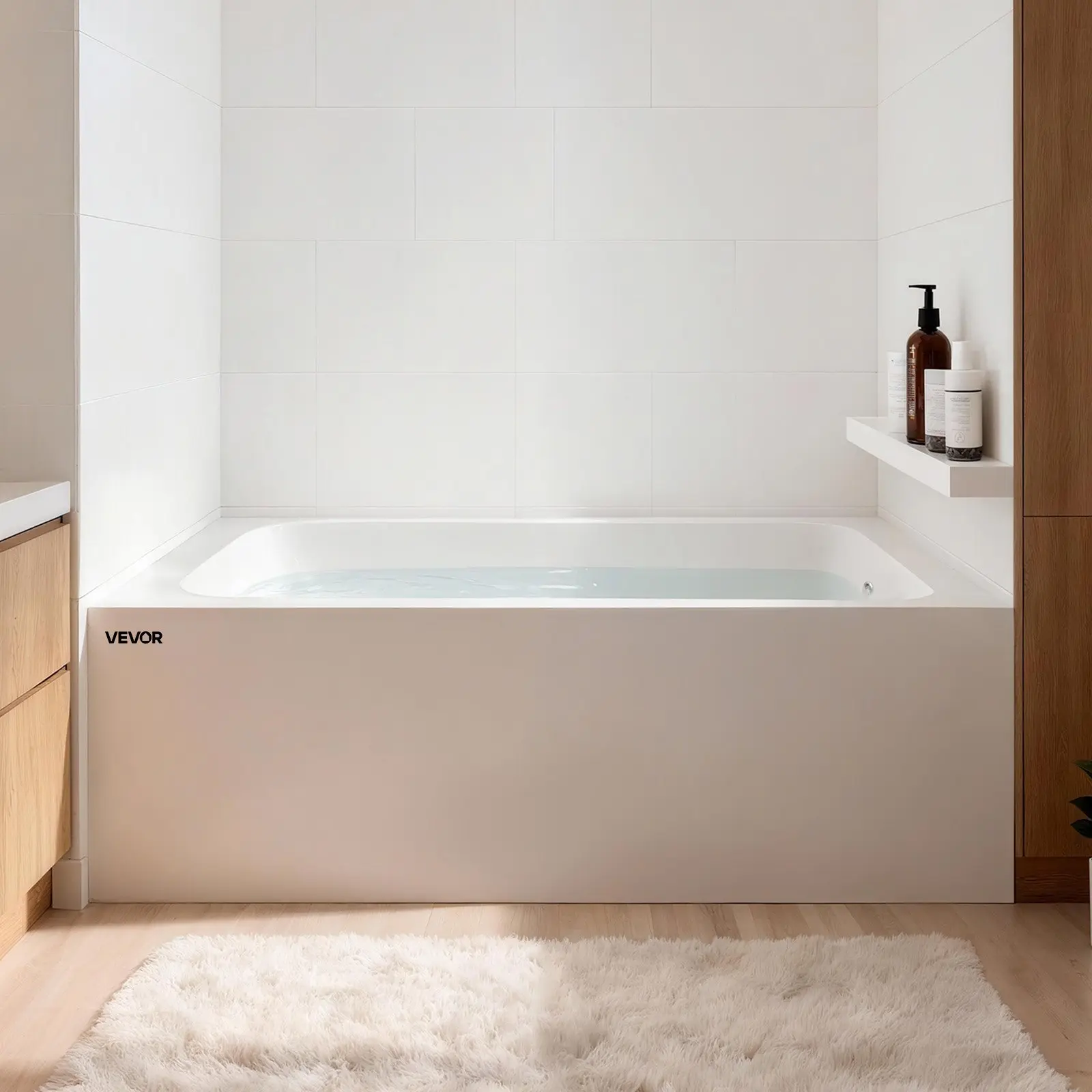 【DealsForYouDays】VEVOR Alcove Bathtub, 60" x 30" Contemporary Alcove Acrylic Bathtub, Soaking Bath Tub with Right Hand Drain and Overflow Hole, Large Rectangular Deep Soak Tub for Bathroom with Integral Flange, White