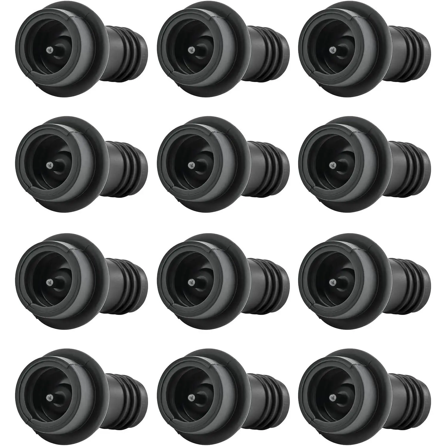 Wine Stoppers Vacuum, Silicone Wine Saver & Preserver, Reusable Bottle Sealer, Keep Fresh (Black, 12 Pieces)