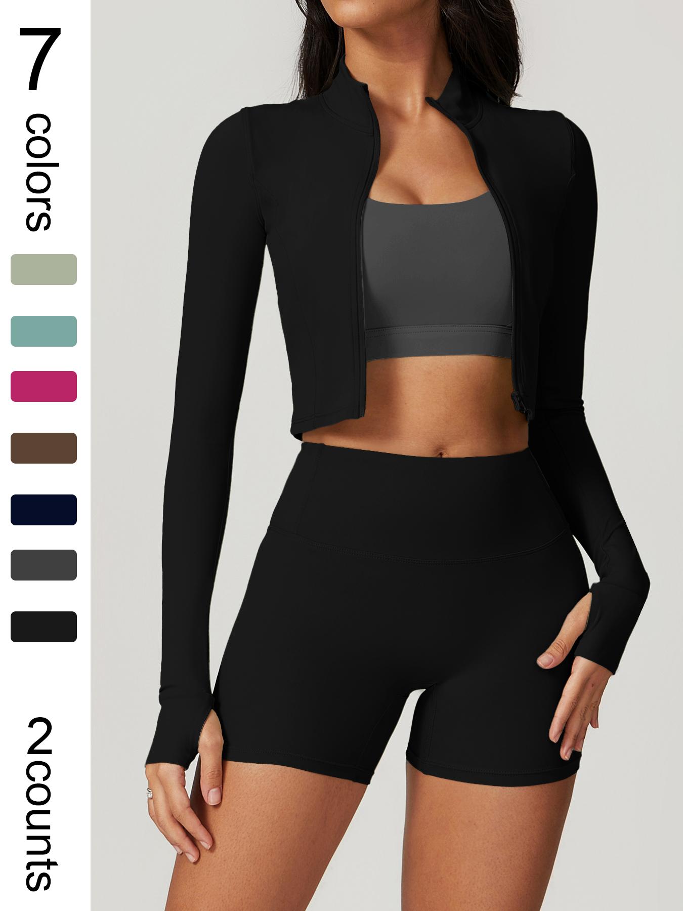 Women's high elastic soft standing neck zipper waist length shaping jacket high waist beautiful buttocks shorts yoga suit set Fitness Outfits Outdoor Running Cycling, Mountaineering Strolling Set Gym Sports Training Fashion Coat Shorts