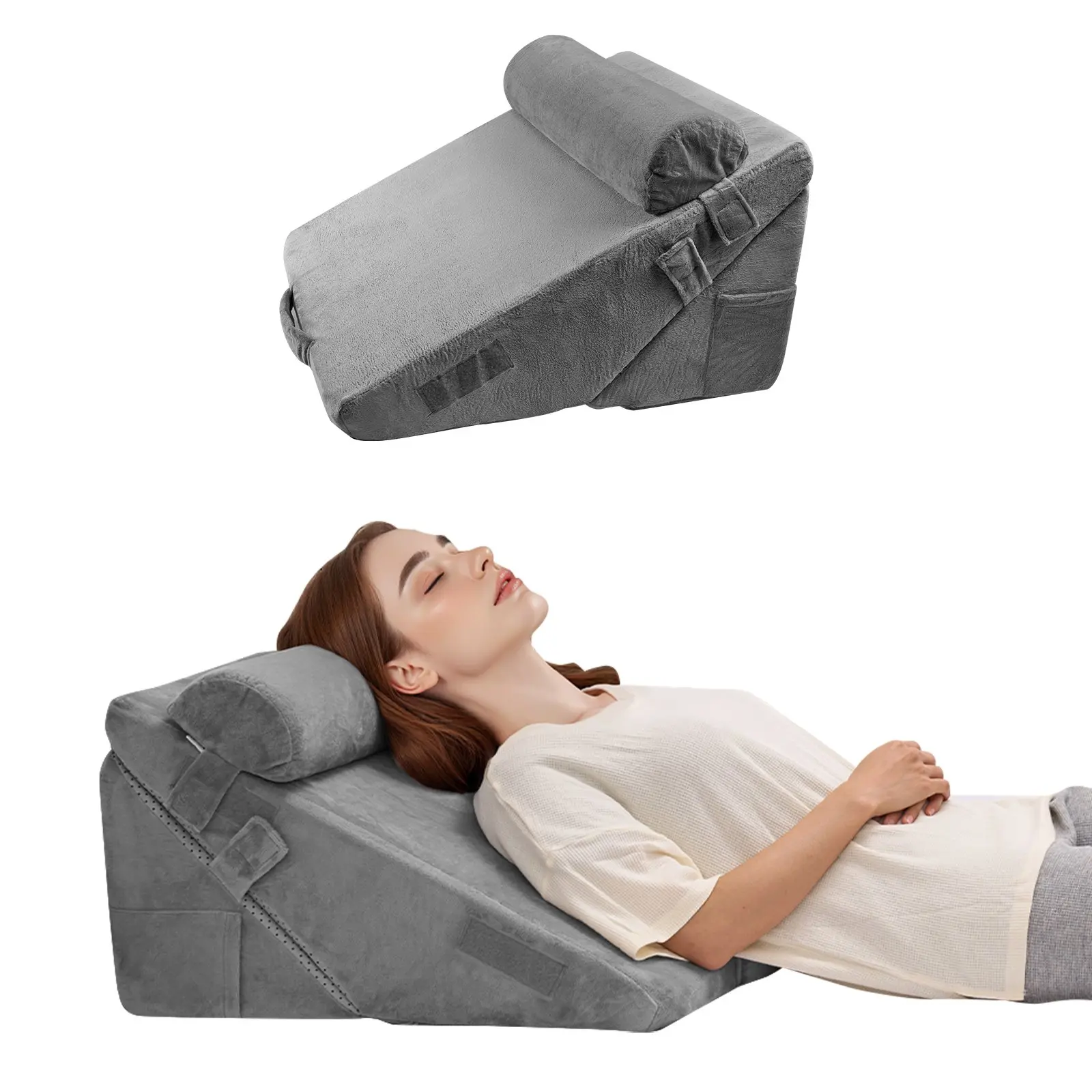 【DealsForYouDays】VEVOR Bed Wedge Pillow for Sleeping, 3 Pcs Adjustable Orthopedic Bed Wedge Set, with Washable Cover & Foam Support, Post Surgery Pillow for Acid Reflux, Back Pain, Snoring Relief & GERD, Dark Grey