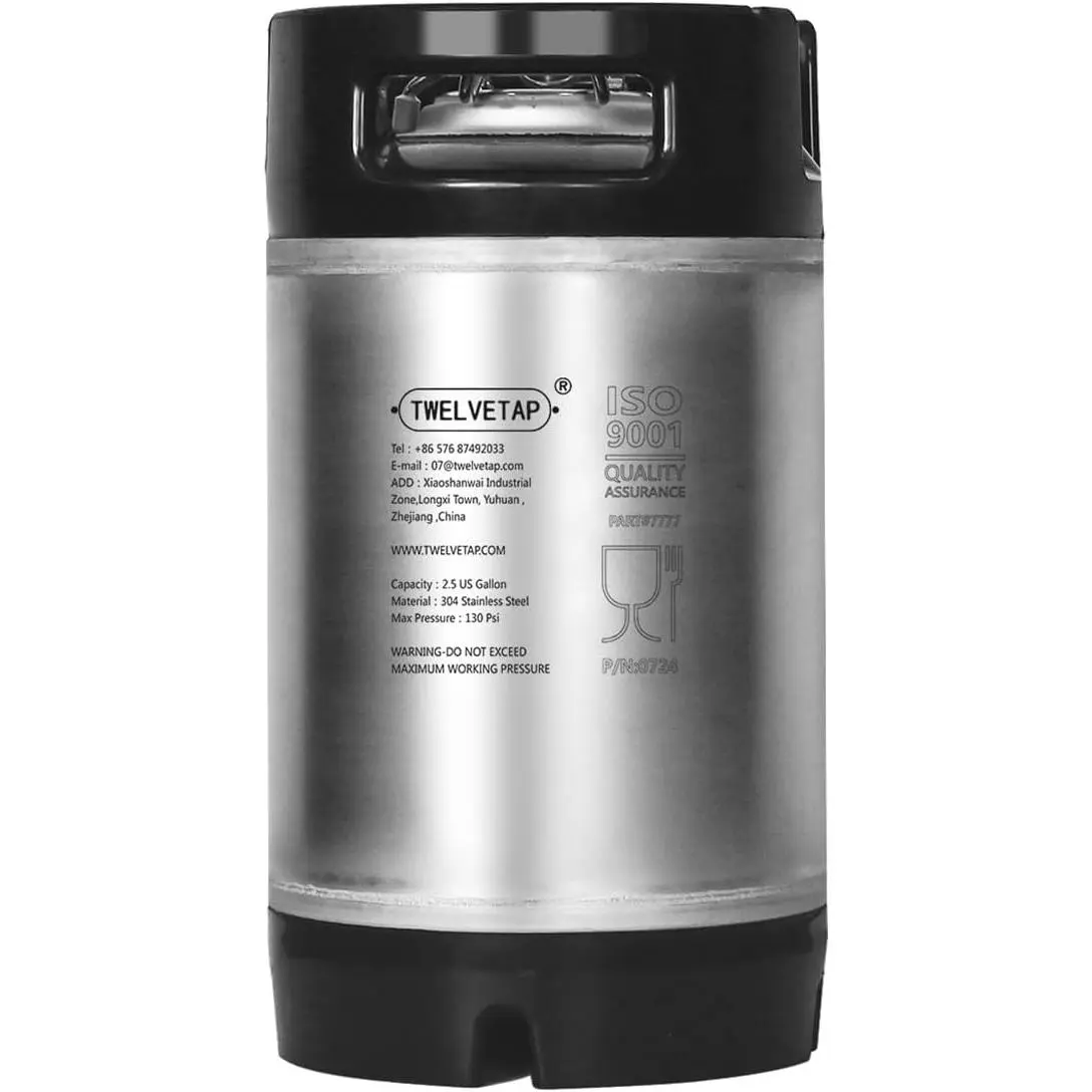 2.5 Gal Rubber Handle Corney Beer Keg 9.5L Premium Stainless Steel Homebrew Growler Leak Proof Lid Soda Barrel Home Brew