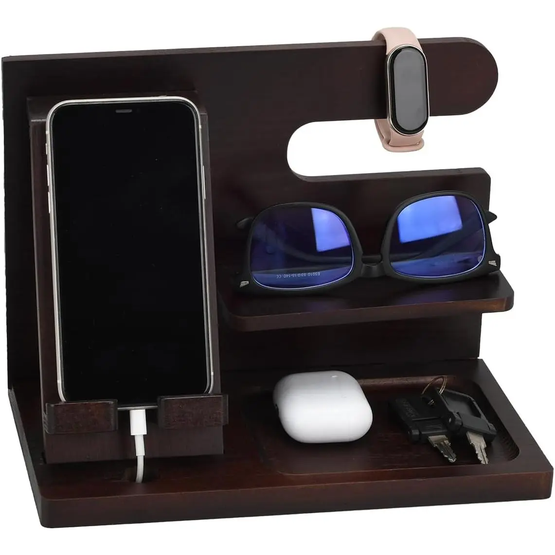 Phone Docking Station Bedside Table Organizer Nightstand Charging Station Organizer Birthday Gifts for Men Brown