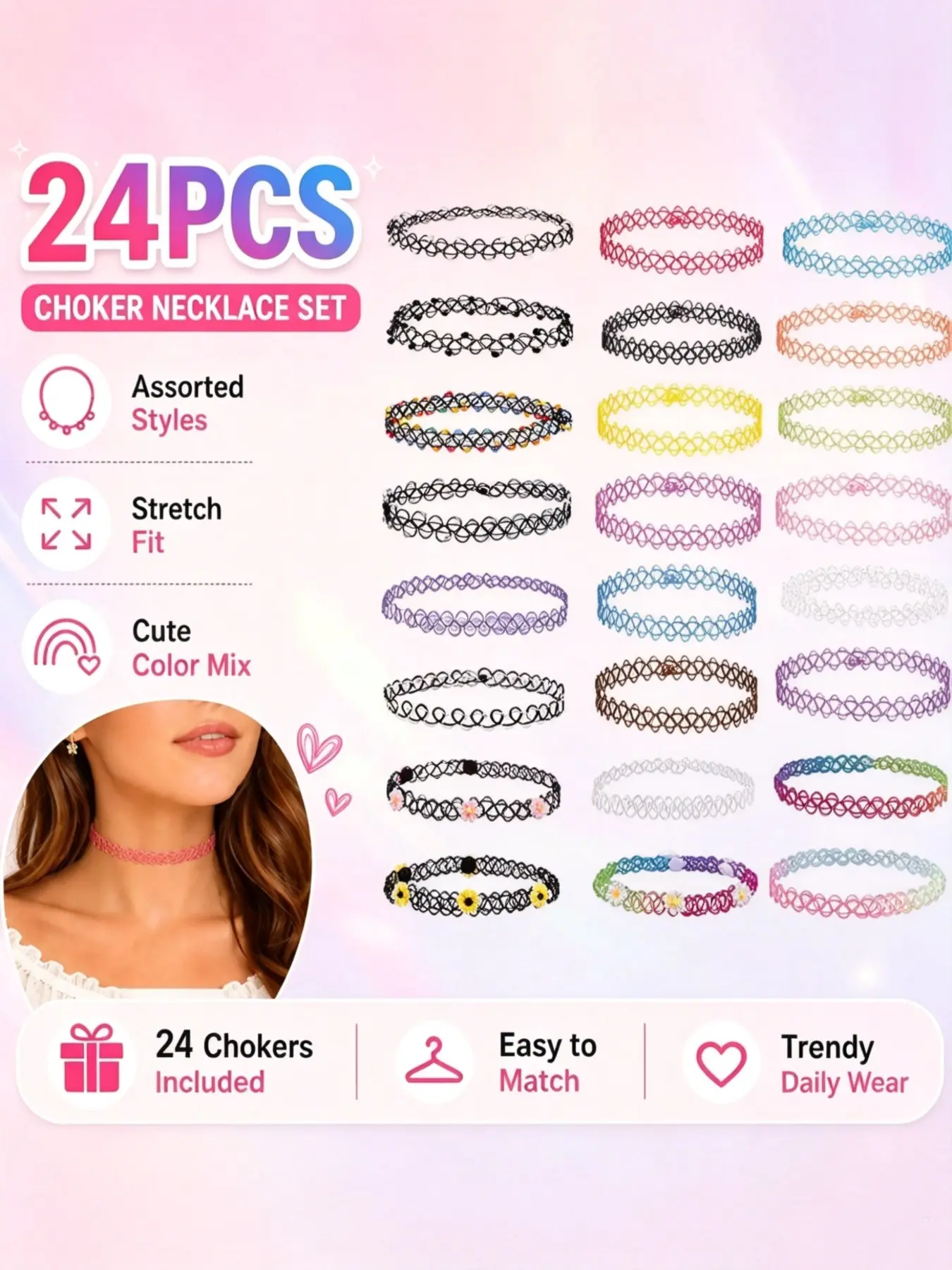 Women's 24pcs Vintage Style Short Velvet Ribbon Choker Necklaces, Choker Jewelry, Fashionable Daily Fashion Accessories, Ideal Gift for Women