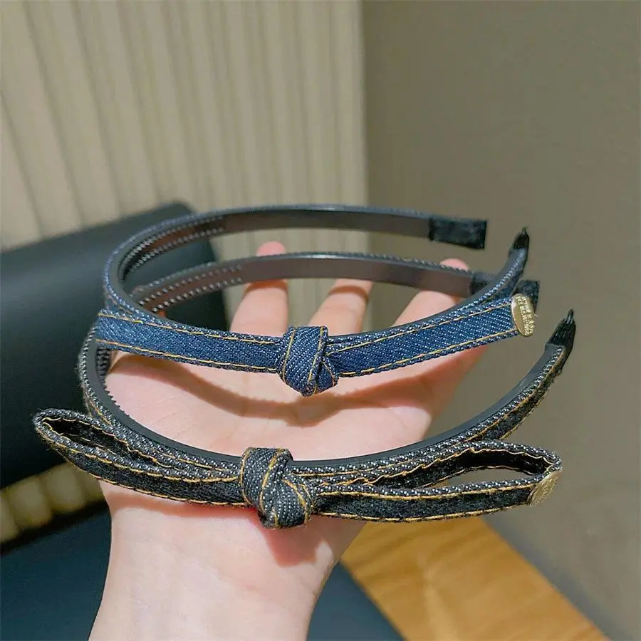 New Korean style simple blue denim fabric twist headband women's fashionable personalized retro hairstyle accessories