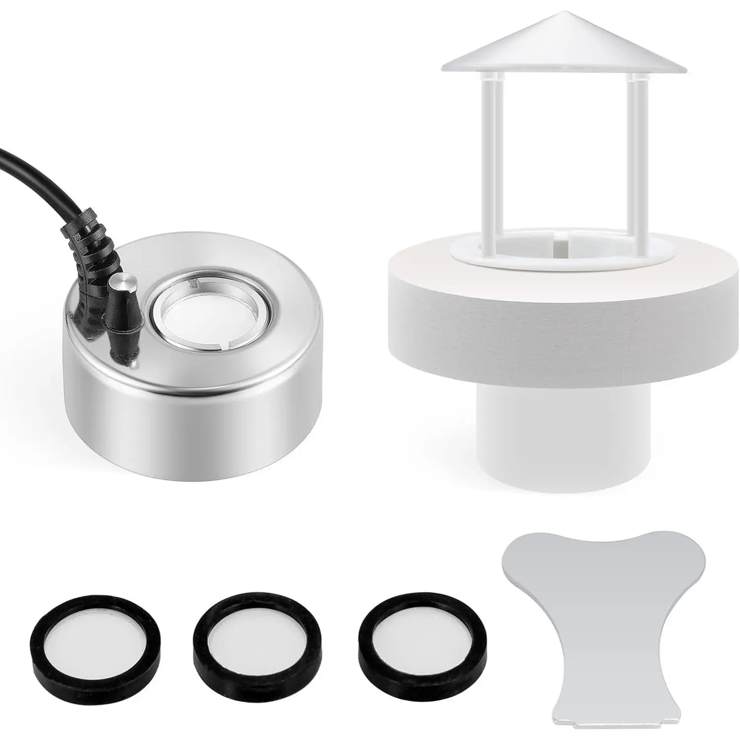350ml/H Ultrasonic Mist Maker Fogger Metal Atomizer, Splash Guard | With Splash Guard and Float for Aquarium, Pond and Rock Garden (Complete Kit)