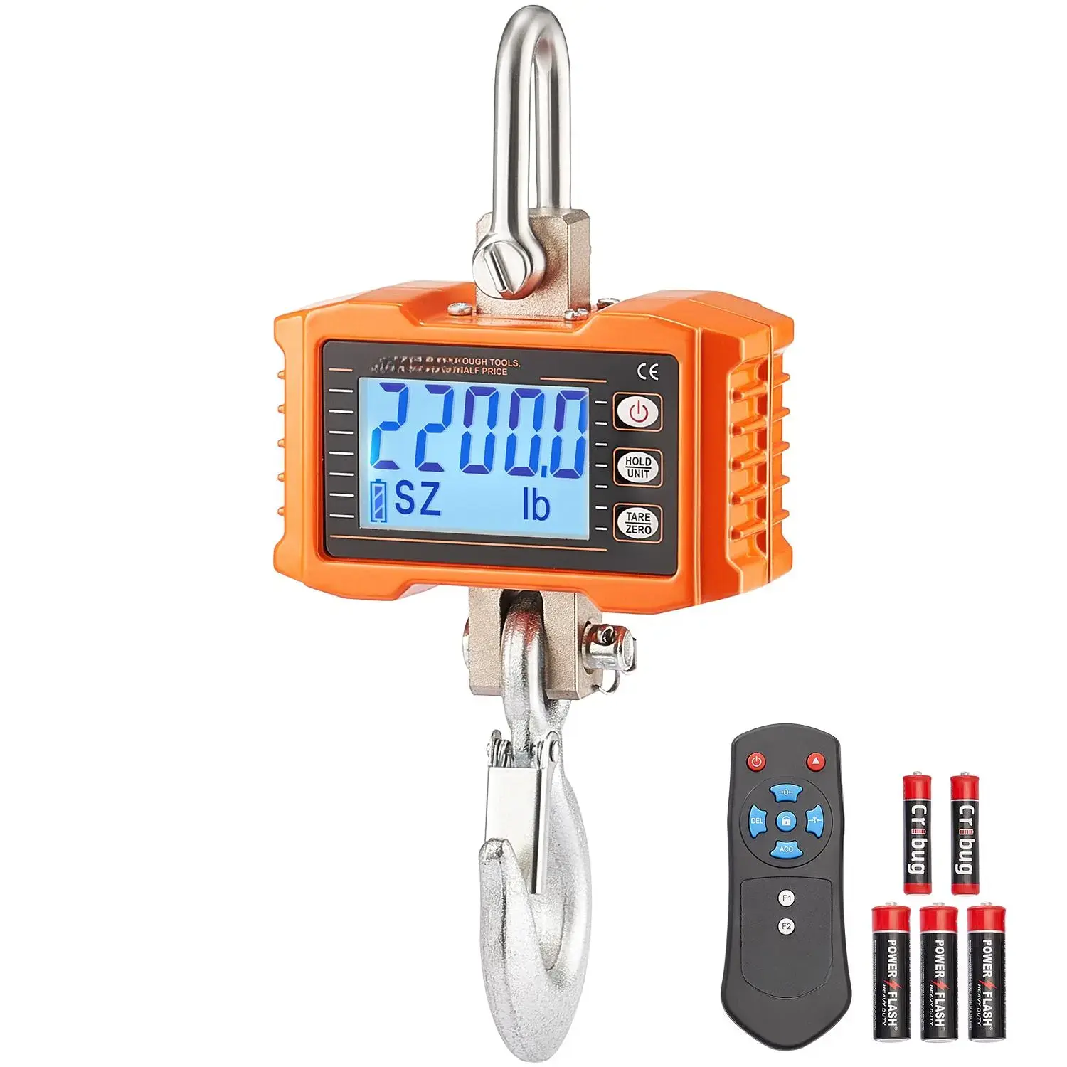 Digital Crane Scale Tool, 2200 lbs/1000 kg Industrial Heavy-Duty Hanging Hardware Scale with Cast Aluminum Case, LCD Screen, Remote Control, High Precision for Construction, Farm (Orange)