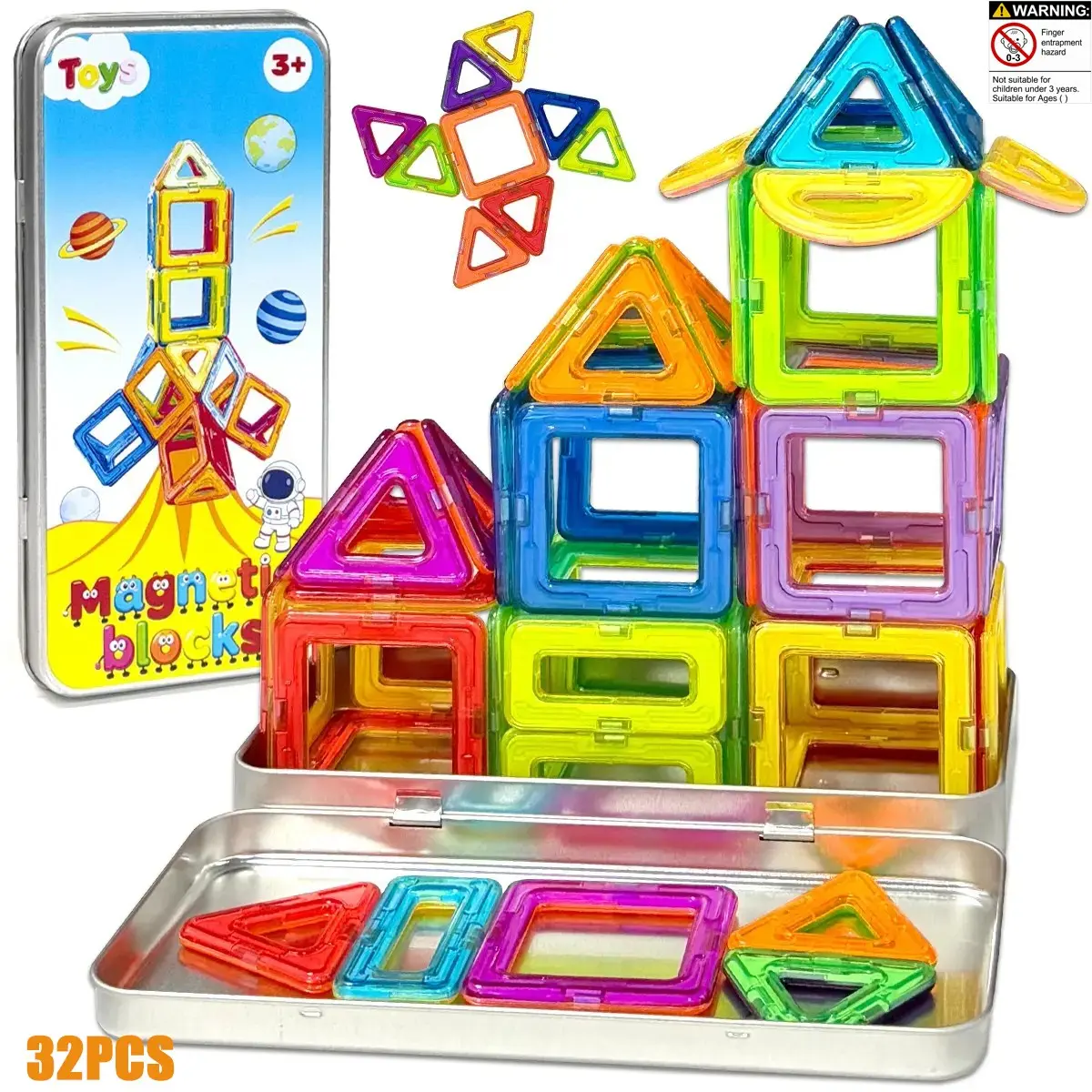 Magnetic Building Blocks Set, 32 Pieces, Stem Montessori Toy, Educational Construction Toy, Travel-Friendly, Creative Gift for Kids Ages 3+
