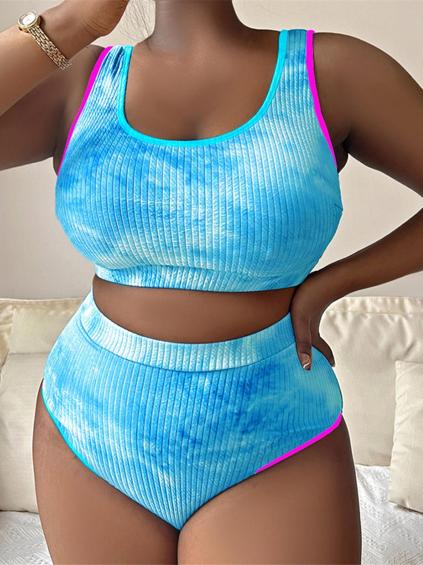 Plus Size Two-piece Set Colorblock Summer Tankinis Set, Casual Swimwear Set for Beach Pool, Women's Swimsuit for Summer, Tankini Bathing Suits, Tankini Outfit, Tankini Swimsuits Women