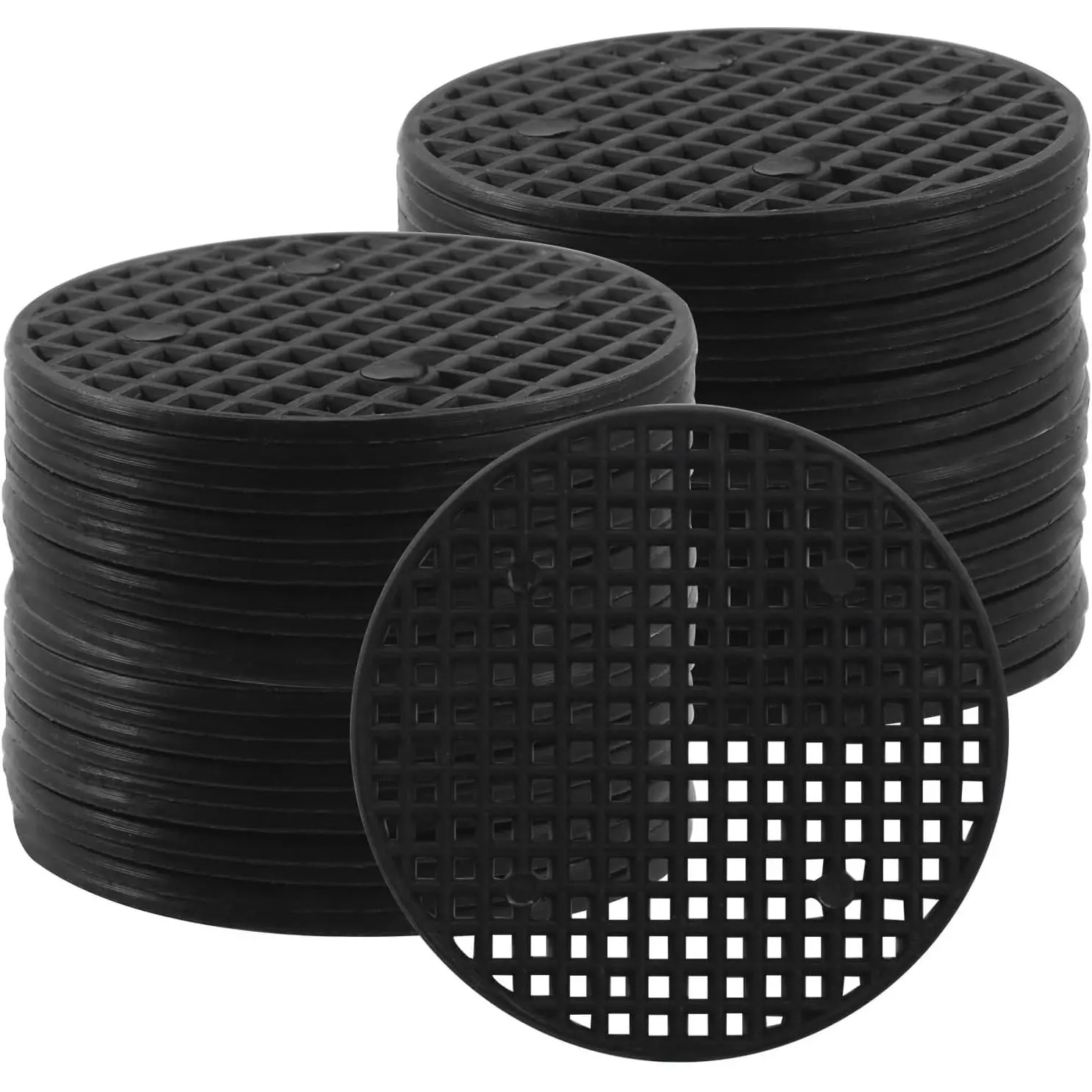 50 count  Drainage Mesh Pads - 2.2 Inch Round Plastic Grid Mat, Breathable Soil Guard for Potted , Bonsai (Black)