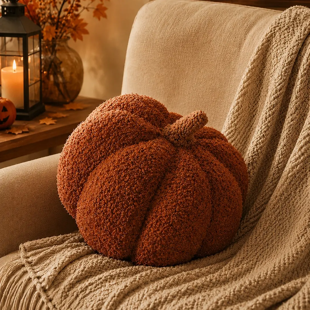 1PC 3D Sherpa Pumpkin Shaped Plush Pillow | Home Decorative Cushion | Cozy Fall Farmhouse Couch Decor Aesthetic | All-Season Home Essential & Holiday Must-Have 🍂 Perfect Gift Choice for Friends & Family