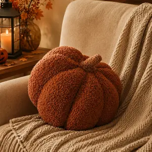1PC 3D Sherpa Pumpkin Shaped Plush Pillow | Cozy Fall Farmhouse Couch Decor Aesthetic | All-Season Home Essential & Holiday Must-Have 🍂 Perfect Gift Choice for Friends & Family