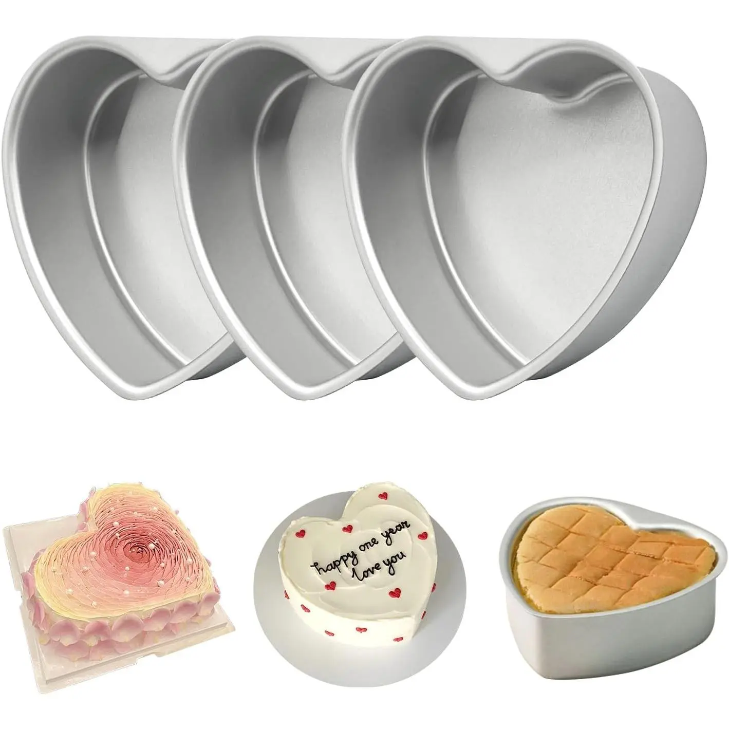 6 Inch Heart Cake Pan - 3 Pack Aluminum Heart Shaped Baking Pans for Valentine's Day Wedding Birthday Party Nonstick Cake Mold for Oven DIY Desserts