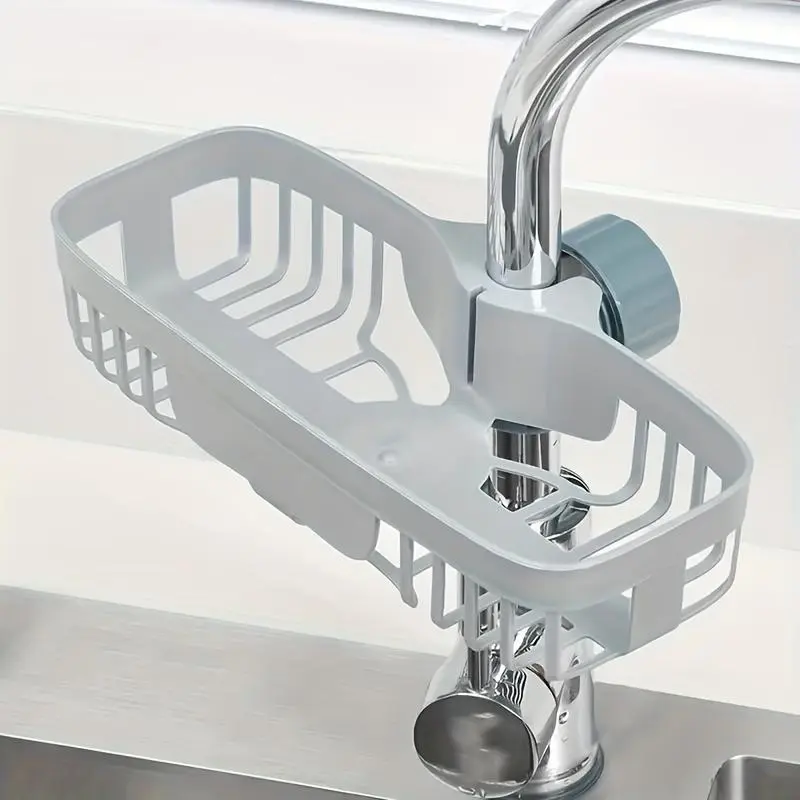 1pc Removable Faucet Drain Rack, Suitable for Kitchen And Bathroom - Space-Saving Sponge Holder with Multiple Compartments, Durable Plastic, 9.79X3.9X1.96 Inches, Faucet Organizer | Delicate Storage Rack | Durable Plastic Rack