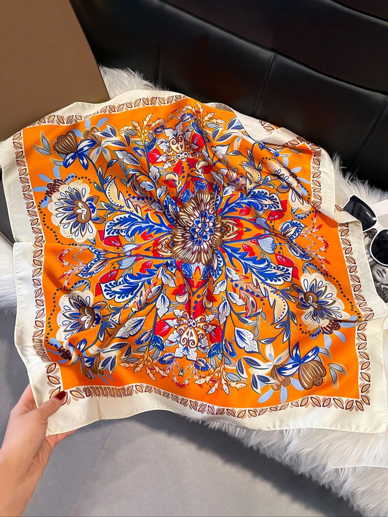 Women's Floral Print Square Scarf, Boho Style Bandana for Women, Fashionable Soft Comfortable Scarf for Daily Wear, Trendy All-match & Exquisite Scarf for Birthday Gift, Casual Soft Shawl