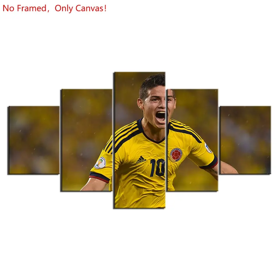 5 Piece/Set Frameless Canvas Painting Print Poster,Classic Pop Modern Sports Documentary Art,James Rodriguez Celebrating Goal  Soccer,Perfect Gift for Soccer Lovers,Ideal Gift for Bedroom,Study,Office,Living Room,Dorm Hallway,Kitchen,Mural,Wall Decoration