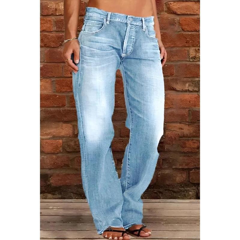 Women's Plus-Size Oversized Baggy Denim Pants - Mid-Rise, Ripped Straight-Leg, 90s Hippie Streetwear, Bleached, Knitting Detail, Button Closure, Pocket, Cold Wash, Casual Sports & Outdoor Bottoms, Plussize