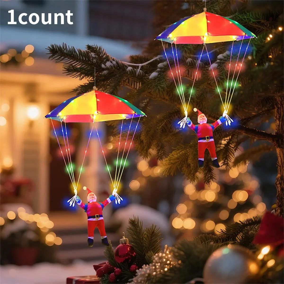 LED Santa Parachute Hanging Decoration Light, Battery Powered Remote Control, 8 Modes, Outdoor Indoor Christmas Holiday Decor