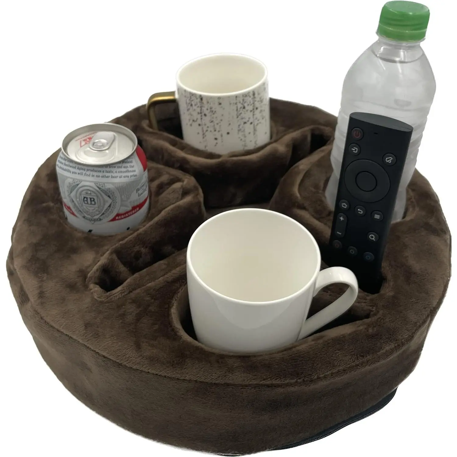 Couch and Bed Cup Holder Pillow, Sofa Organizer  for Drinks, Remotes, Phones, Snacks (Brown)