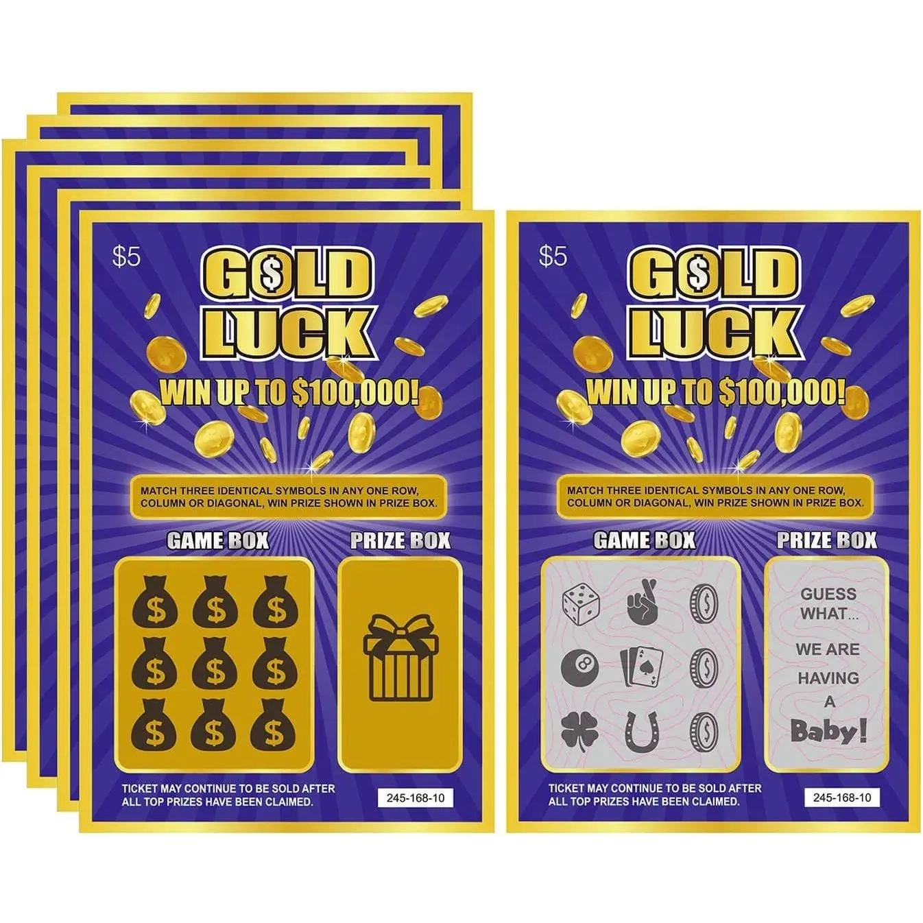 Gold Luck Pregnancy Announcement Fake Lottery Scratch Off Tickets, Great Idea for Pregnancy Reveal, 6 CardsGift