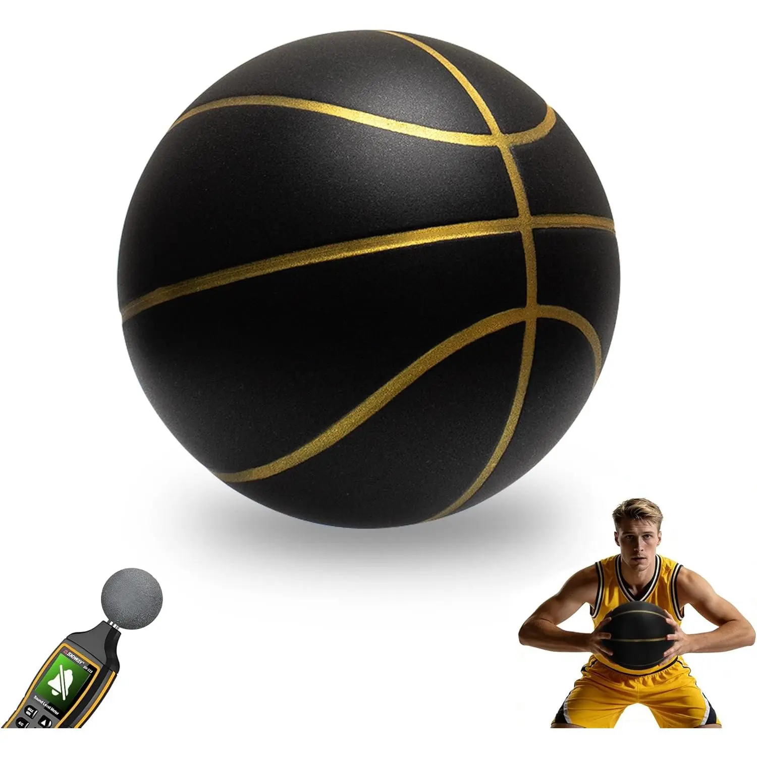 Silent Basketball Size 7 (29.5"), Soft  Noiseless Basketball for Indoor Quiet Dribbling , Non-Vacuum Grooved Airless Bouncy Basketball for Release Energy at