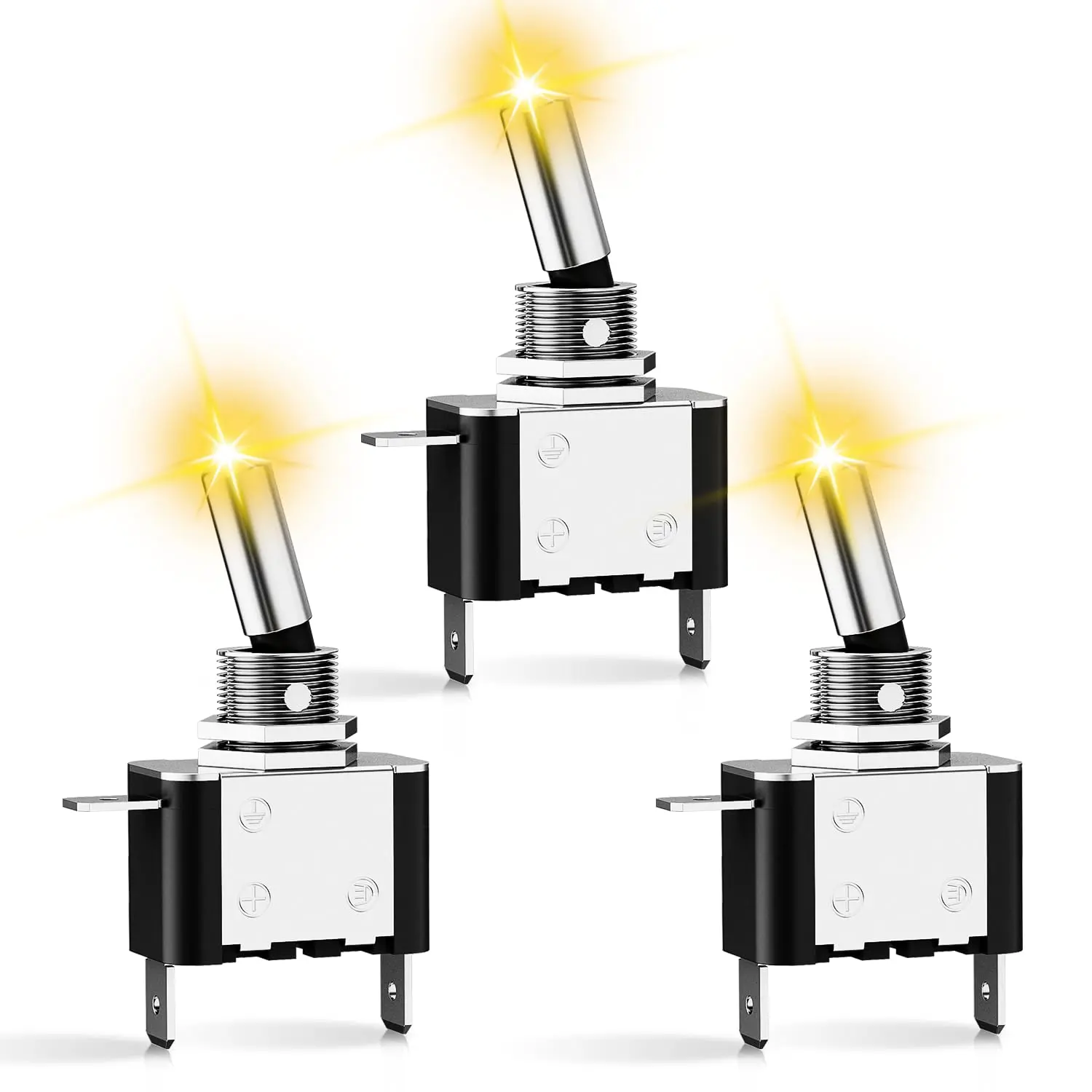 Nilight 3PCS Yellow LED Toggle Switches - 12V 20A 3-Pin 2-Position ON-Off SPST Type Heavy Duty Rocker Switches with Silver-Plated Terminals, Easy Install Light Controls for Cars, Boats, 12V 20A Max