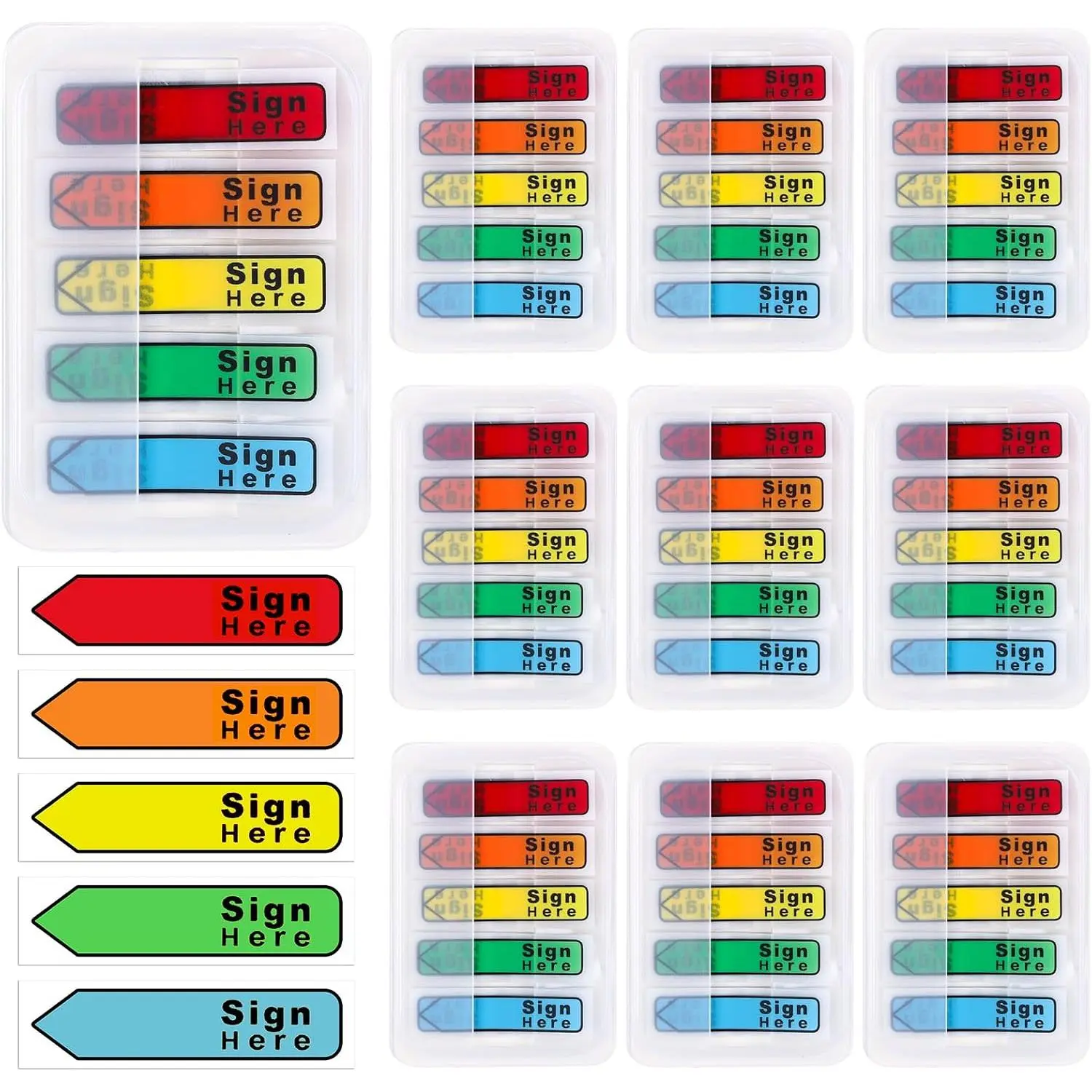 Classic Sign Here Tabs, 1000-Count Multi-Surface Stain-Proof Labeling Stickers for School/Offices, Documents, Notebooks, Office Stationery Supplies (Multicolor)