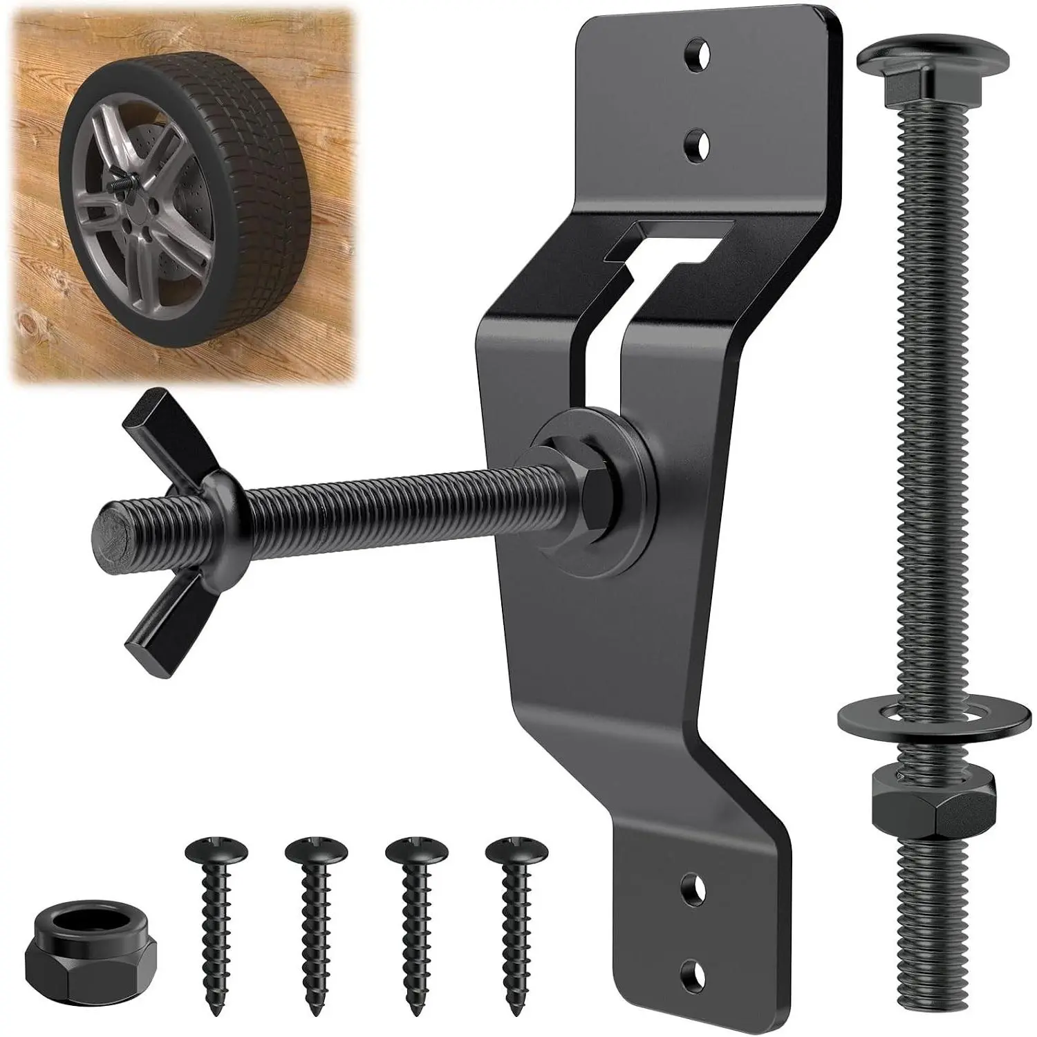 Universal Black Wall Mount Spare Tire Carrier Bracket for Trailer & Enclosed Trailer Spare Tire Mount