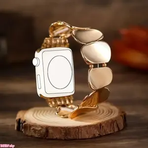 2026High End Metal Elastic Wrist Band, Fashion Couple Stylish Strap Compatible With Apple Watch Series 1 To 10, Fits 38/40/41/42/44/45/46/49mm, Elegant Accessory For Daily Casual Dating And Matching Outfit Wear (No watch) Wearable Chic Wristband Gold