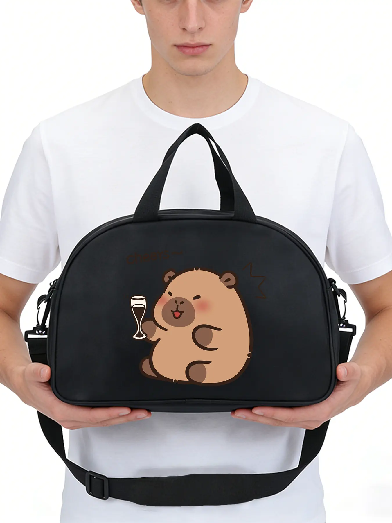 Capybara  "Cheers" Pattern Multi-functional crossbody bag, shoulder bag for daily sports,yoga and dance bag, travel accessory, convertible crossbody and hand-held design, casual style, perfect gift.