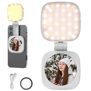 Magnetic Selfie Light For MagSafe iPhone,Folding LED Phone Fill Ring Lighting with Mirror for Make