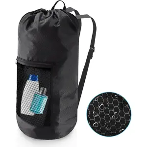 Laundry Bag Backpack, Extra Large Travel Laundry Bag with Mesh Pocket & Adjustable Shoulder Straps,Dirty Clothes Travel Bag for College Students Dorm,Apartment(Black)
