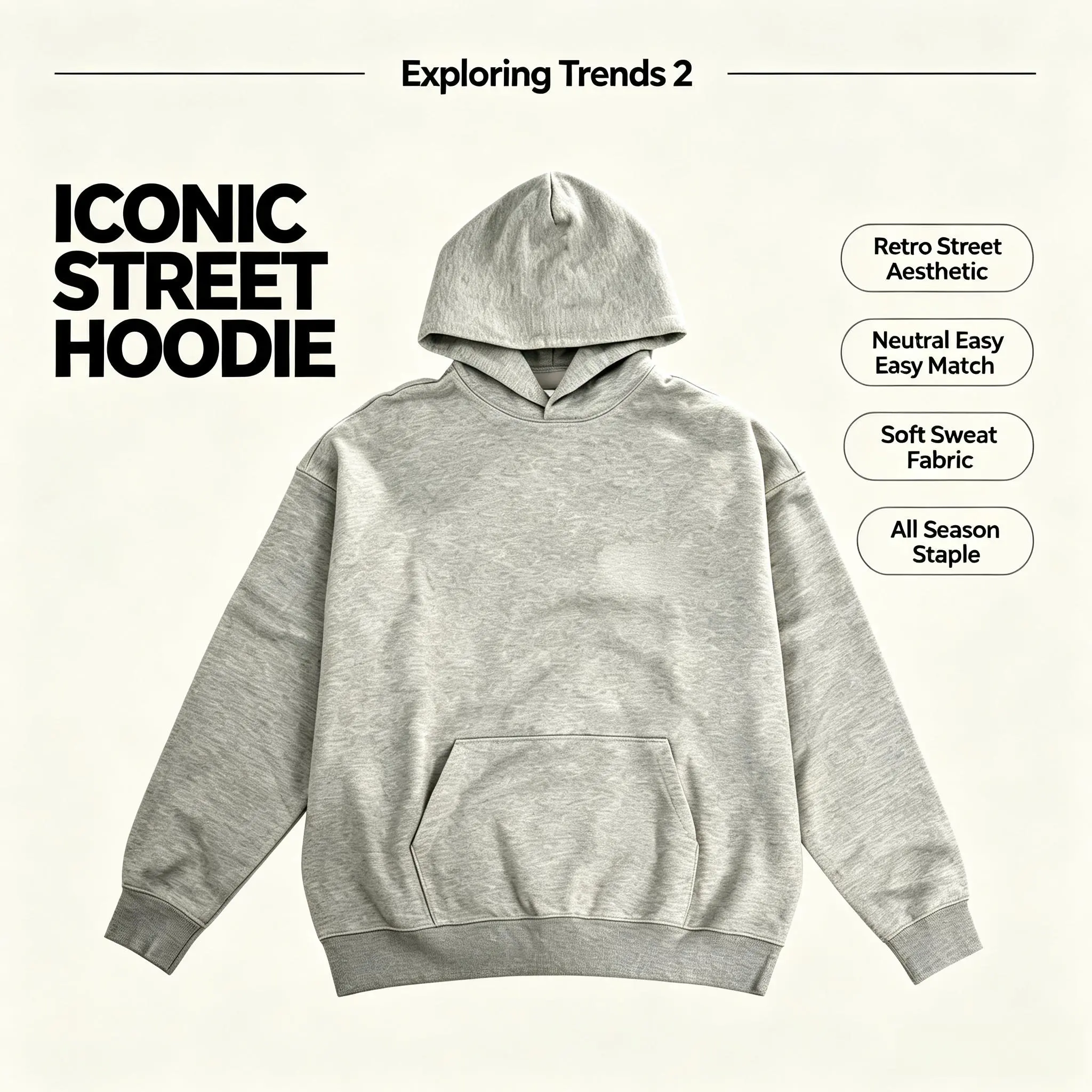 Men's Original Street Style Beige Hoodie - Soft Knit Long Sleeve Shirt, Baggy Fit, Lightweight Retro Cotton Blend Top, All Season Versatile Matching & Evening Wear, Machine Washable