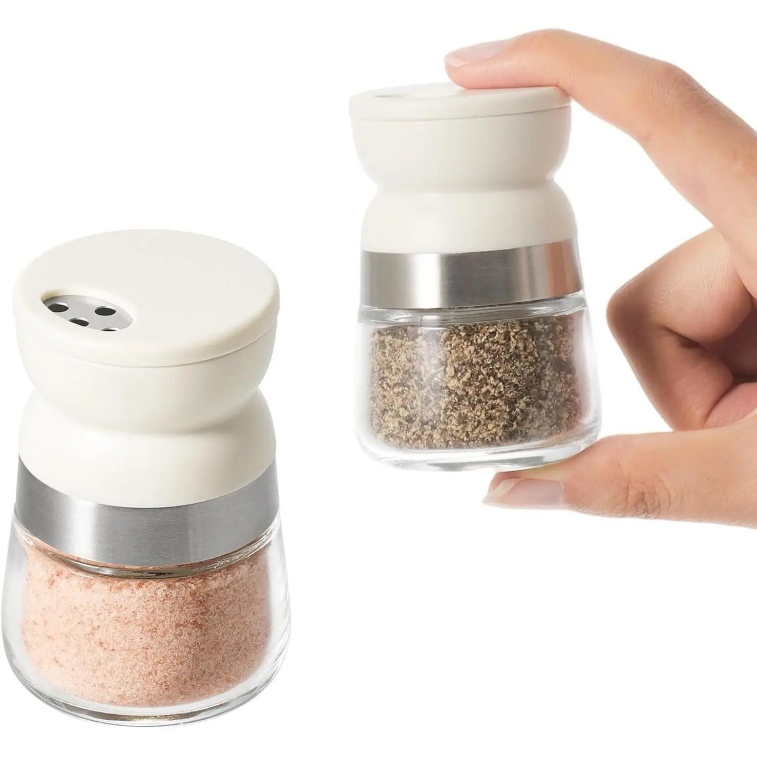 Mini Salt and Pepper Shaker 2pcs 1.28 Oz Small Travel Spice Shaker with Adjustable Pour Holes Portable Pepper Dispenser for Table, Camping, Travel Beige Color