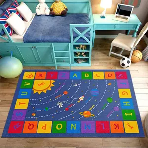 Space Planet Astronaut Alphabet Border Crystal Velvet Kids Educational Play Rug #SpaceAlphabetPlayRug #PlanetAstronautFloorMat #ABCLearningCarpetForBaby #CrystalVelvetHomeDecor