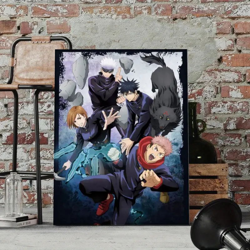 Jujutsu Kaisen Group Poster Canvas Wall Art Yuji Megumi Nobara Gojo Ready To Fight Scene Art Print Japanese Anime Manga Wall Decor for Gaming Room Boy Bedroom Otaku Den Unframed Hanging Canvas Wall Paintings Bedroom Aesthetic Canvas Print
