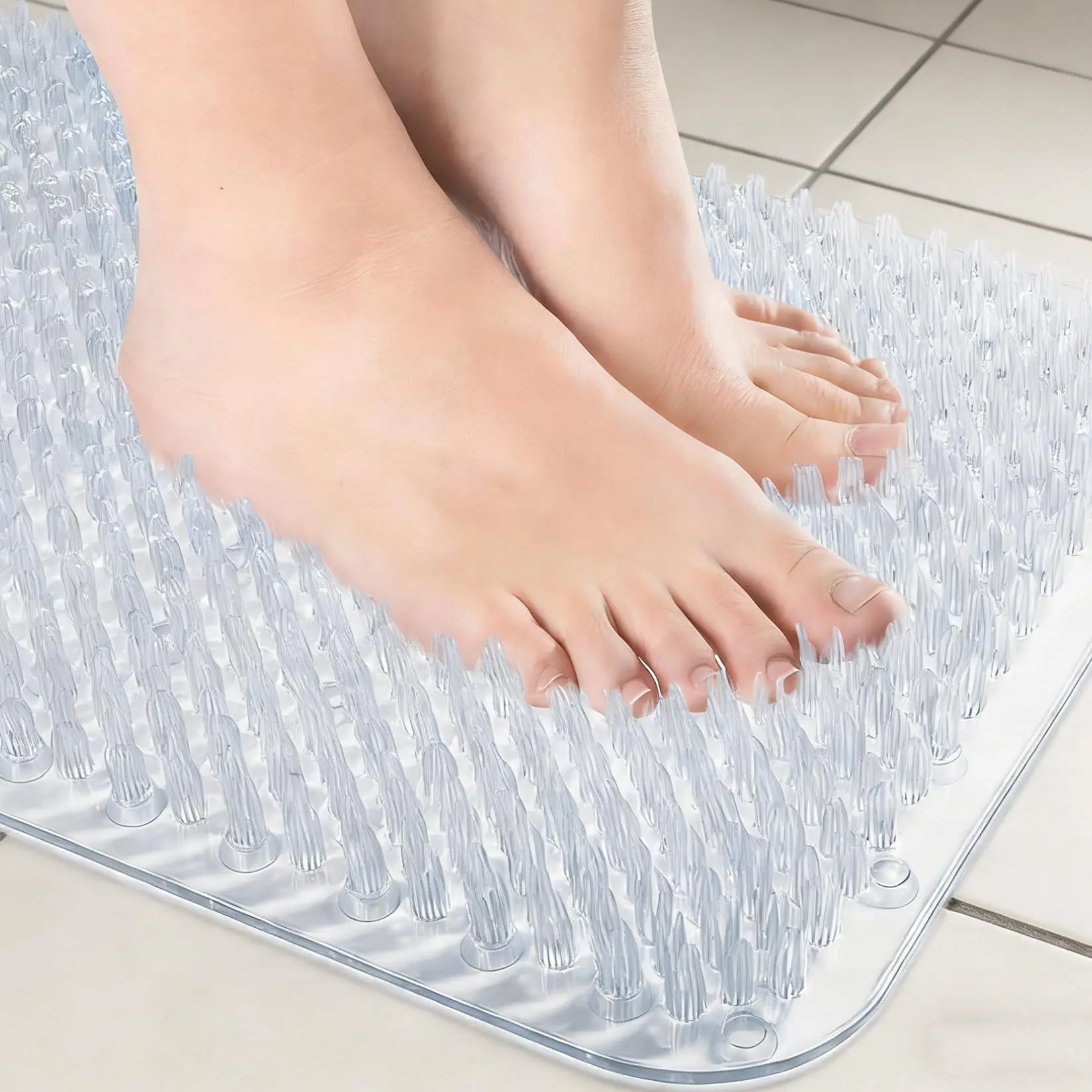 GAOMON Non-Slip PVC Bathtub Shower Mat - Soft Bristles, Durable Material, Strong Traction for Bathroom Safety & Comfort, Transparent or Minimalist Gray Options